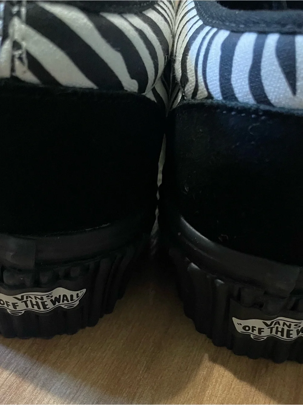 Vans Style 47 Creeper Black Suede Zebra Stripe Buckled Platform Shoes 8M 9.5W